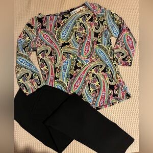 Jones New York Multicolor Paisly Pattern Cotton Top, Small